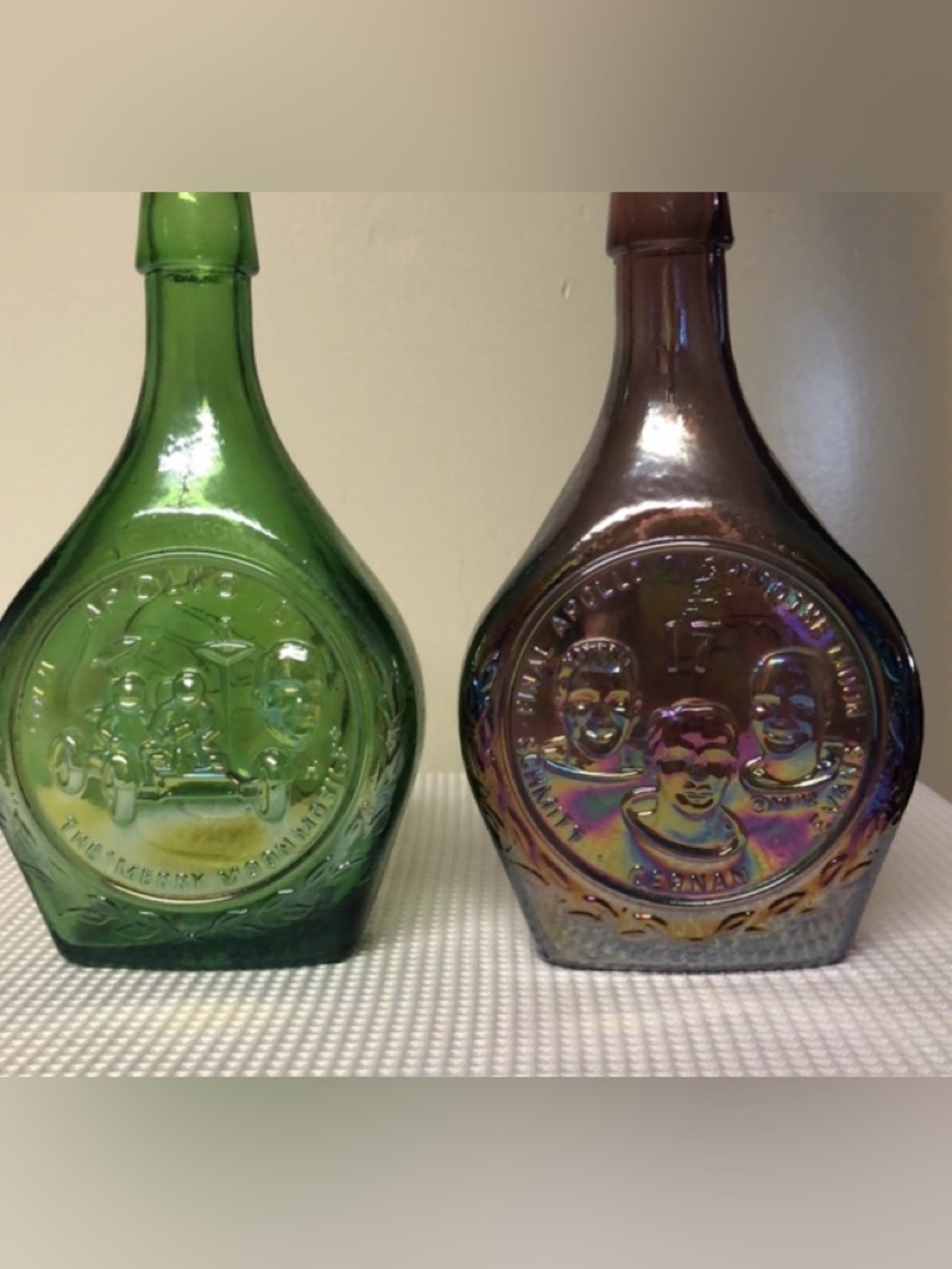 2 Wheaton Glass Apollo 15 & Apollo 17 Iridescent Decanter Bottles Vintage Rare